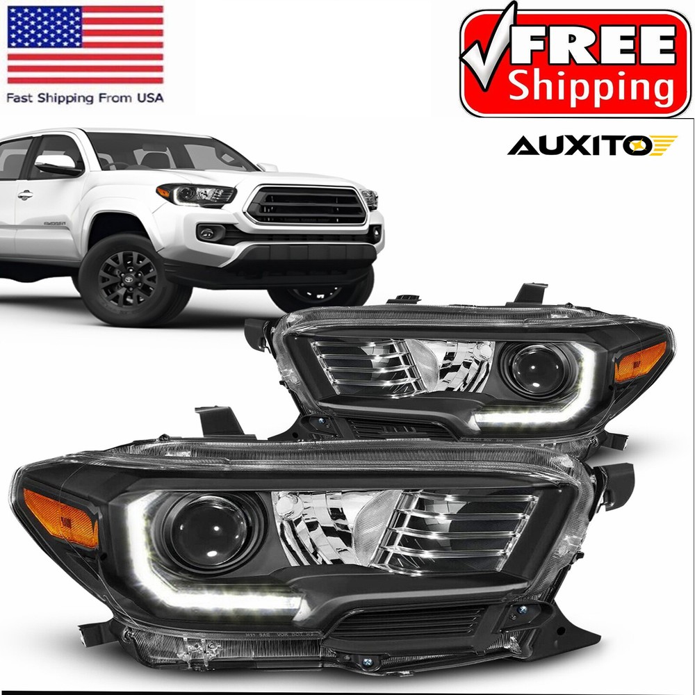 Headlights Pair For 2016-21 2022 Toyota Headlamps Tacoma Black RH+LH Projector