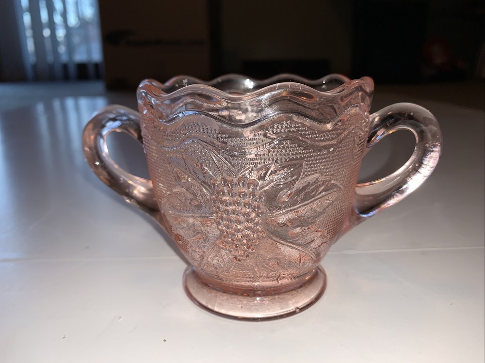 Pink Depression Glass Open sugar dish candy handled