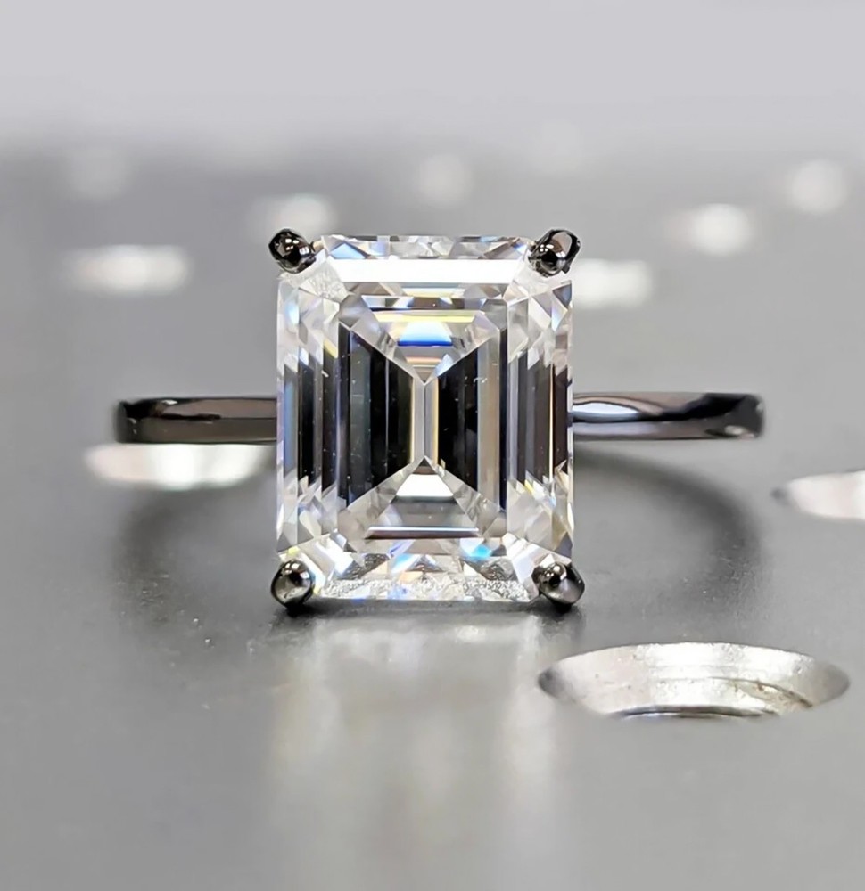 Certified 2.52 Ct Emerald Cut Off White Diamond 925 Silver Ring Great Shine
