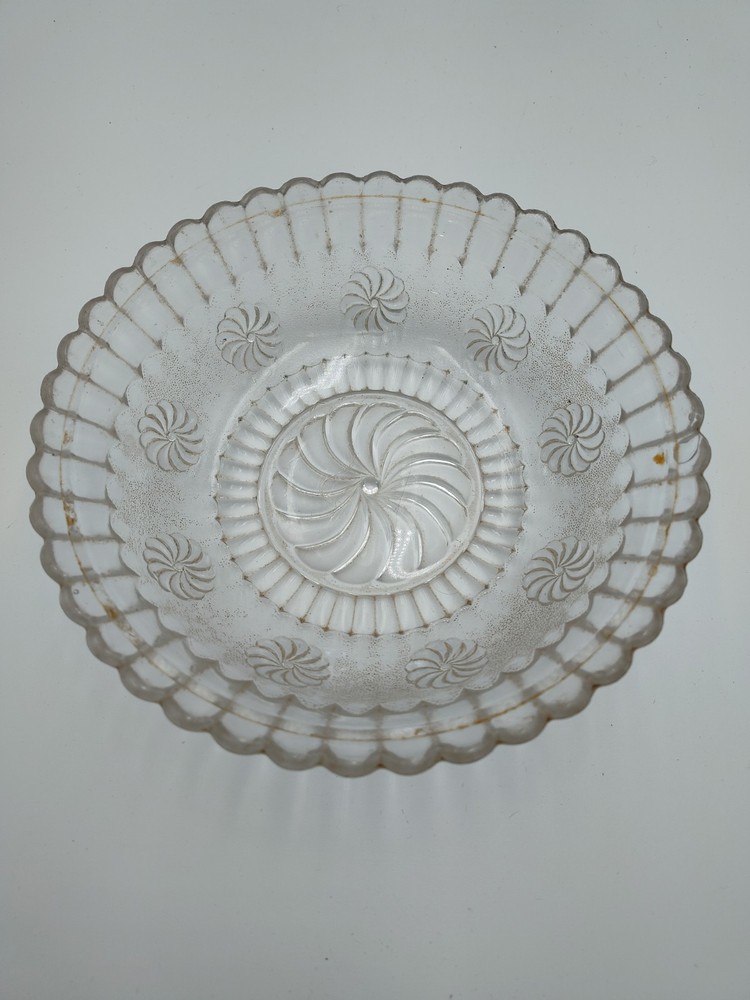 Clear Glass Pinwheel Bowl with Uranium Glass Candy Dish  