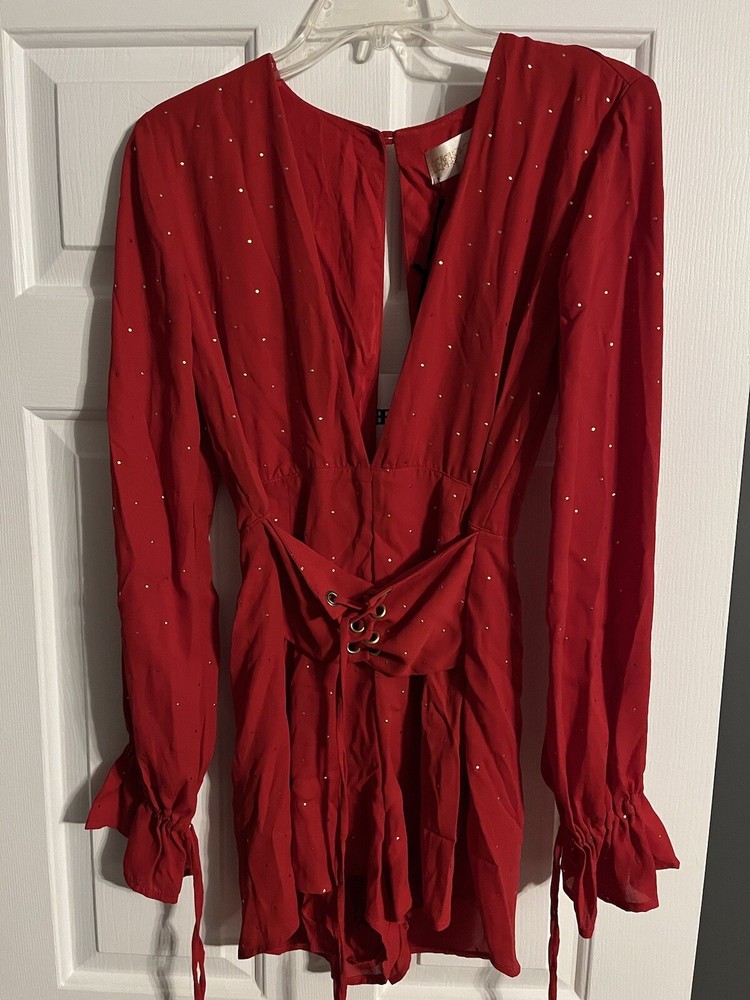 Beach Riot Vena Romper in Red Gold Dotted NWT Size Small