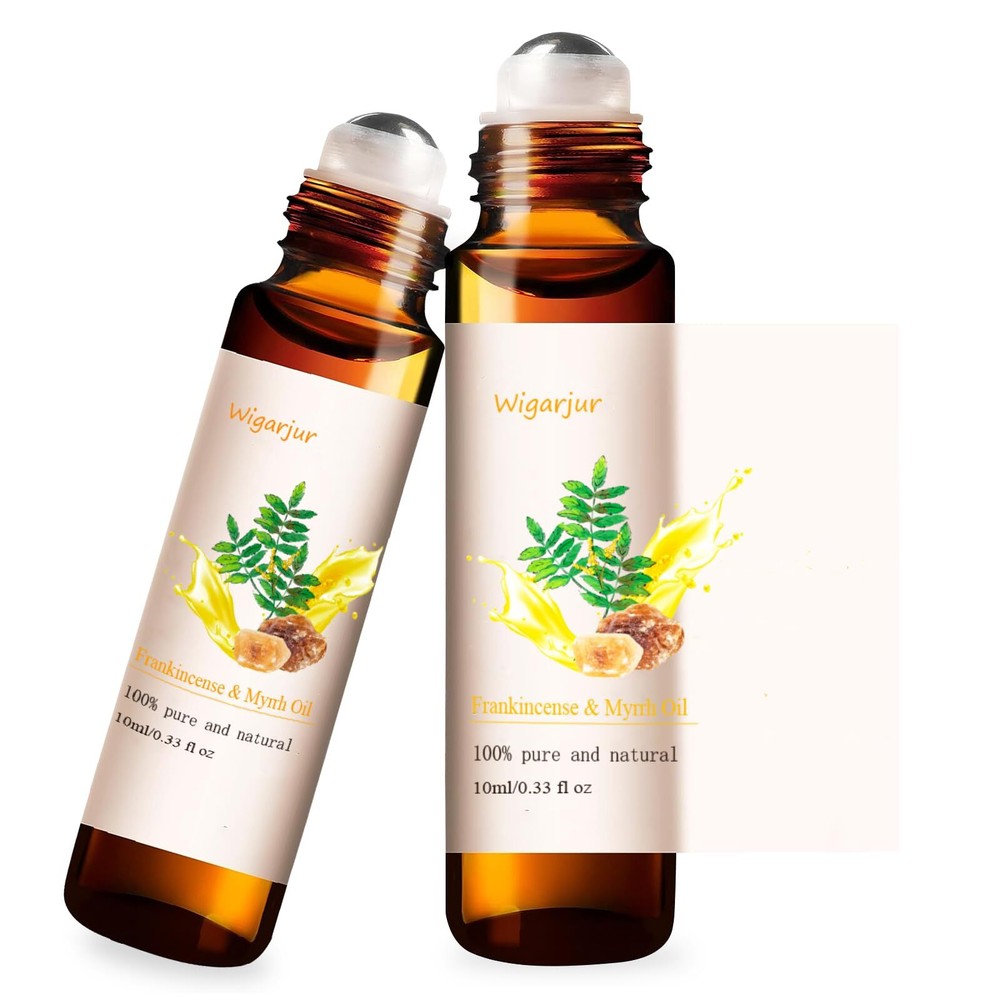 2 Pack Frankincense Myrrh Essential Oil Roll On - 100% Pure Natural Blend
