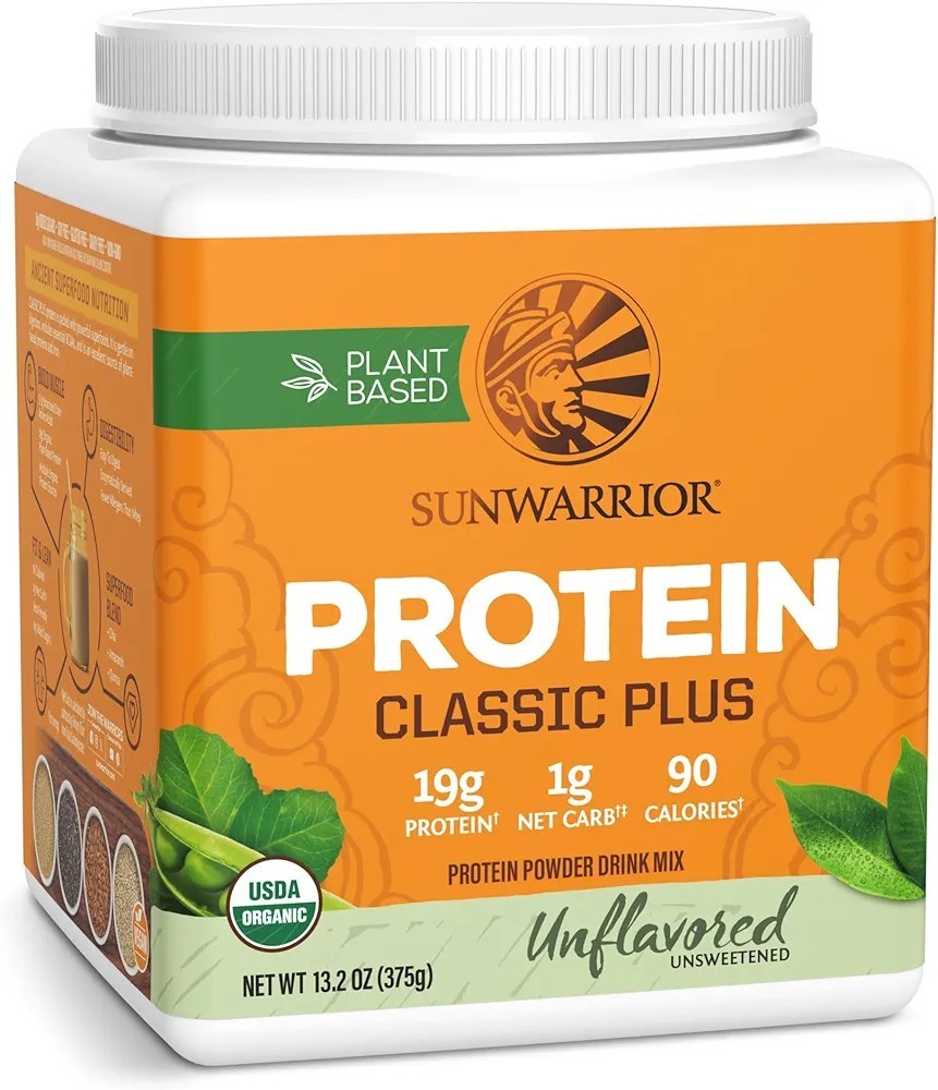 SUNWARRIOR Organic Classic Plus Natural, 13.2 oz Vegan Protein Powder Supplement