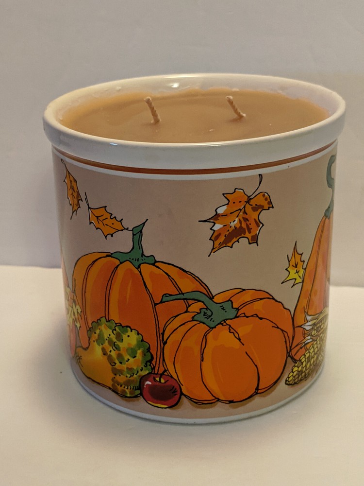 PUMPKIN FALL LEAVES AUTUMN CORNUCOPIA Hand Poured CONTAINER CANDLE 2 wick