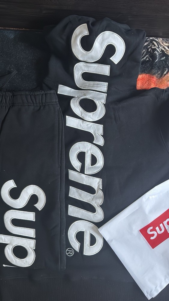 Supreme Black Jogger Tracksuit Set Hoodie & Pants Logo Accent Drawstring