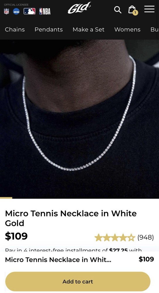 GLD White Gold Tennis Necklace 20 Inch with Matching 6 Inch Cuban Bracelet