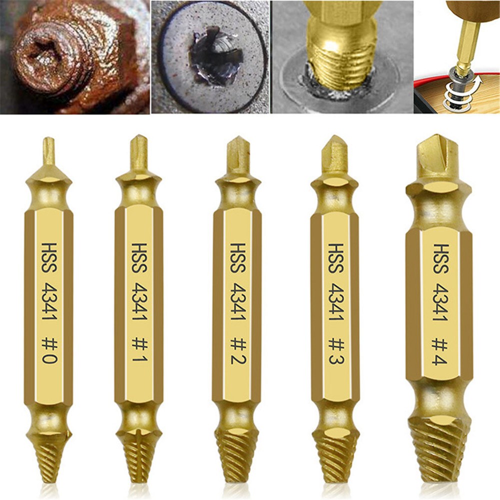 5Pcs Damaged Screw Extractor Drill Bits Tool Set Speed Out Broken Bolt Remover