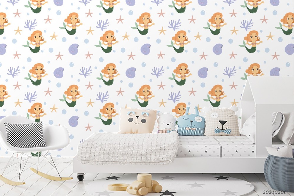 3D Mermaids Starfish Coral Pattern Wall Murals Wallpaper Murals Wall Sticker