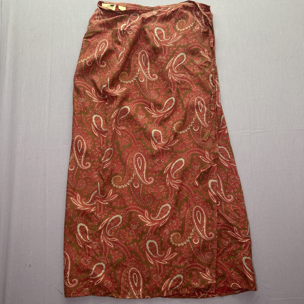 Limited America Wrap Skirt Womens Large Paisley 100% Silk Midi XS Y2K