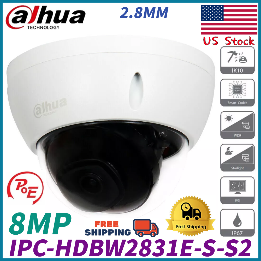 Dahua 4K 8MP Starlight IPC-HDBW2831E-S-S2 IP Black Dome Camera IR WDR PoE 2.8mm