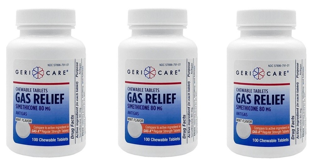 Geri-Care Simethicone 80mg Mint Chewable Tablets 100ct (3 Pack)