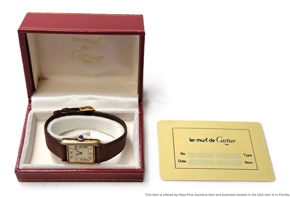 Vintage Must de Cartier Tank Vermeil Case Women’s Wrist Watch w/ Box COA 15 mm