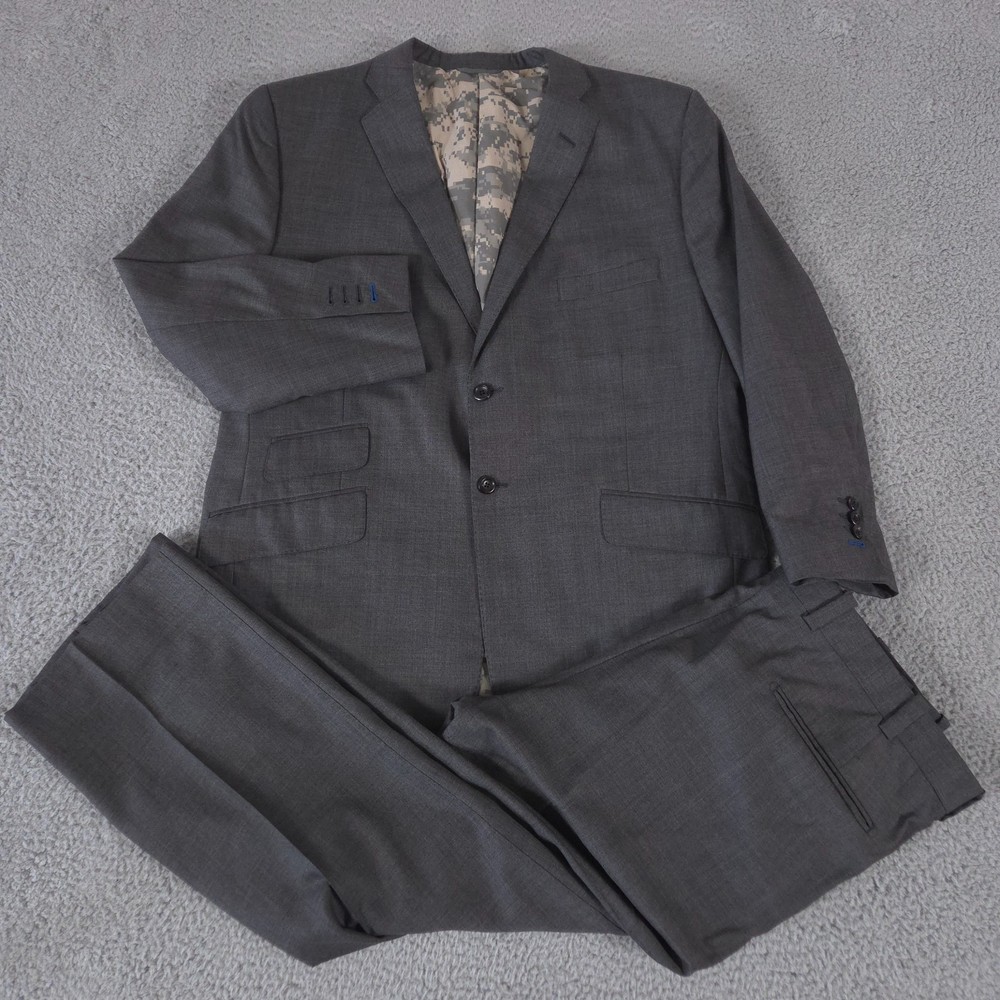 Tom James 2-Piece Suit Men 46 Short Pants 40x29 Surgeon Cuff Camo Liner Bespoke