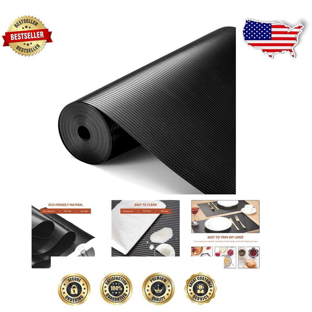 Customizable Waterproof Drawer and Shelf Liner 17.5'' x 30 ft - Heavy Duty Black