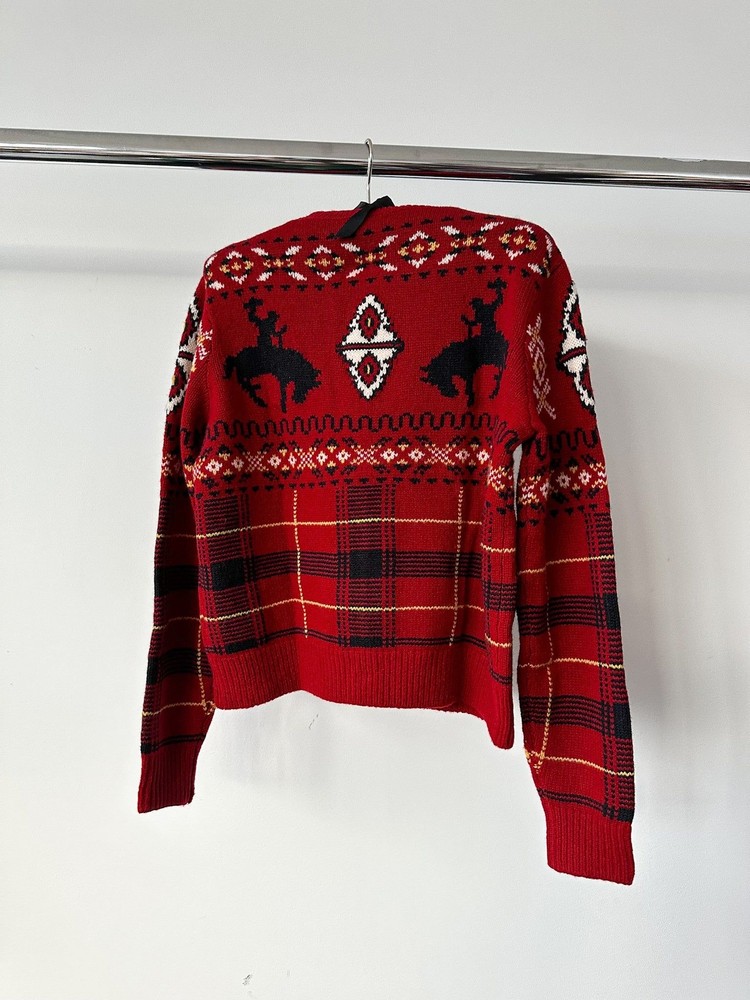 Polo Ralph Lauren Red Tartan Fair Isle Intarsia Crewneck Knit Jumper BNWT SMALL
