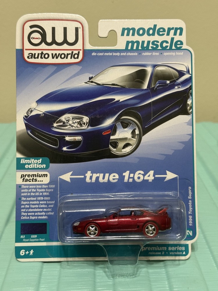 Chase! Auto World Modern Muscle 1996 Toyota Supra Royal Sapphire Pearl ULTRA RED
