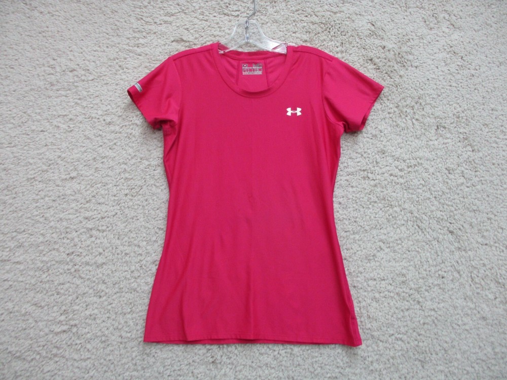 Under Armour Shirt Medium Adult Pink Athletic Fitted Stretch Logo Modern Womens