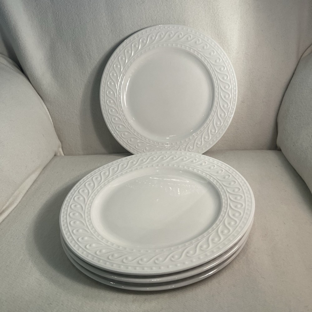 Pfaltzgraff Kensington White Embossed Porcelain Dinner Plates Set of 4