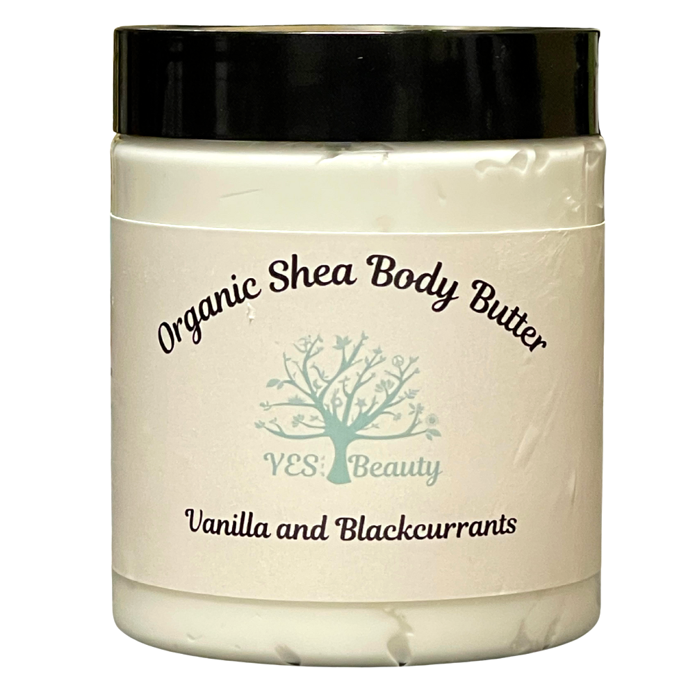 Manteca corporal de karité orgánica hecha a mano - vainilla y grosellas negras rica y cremosa - 8 oz