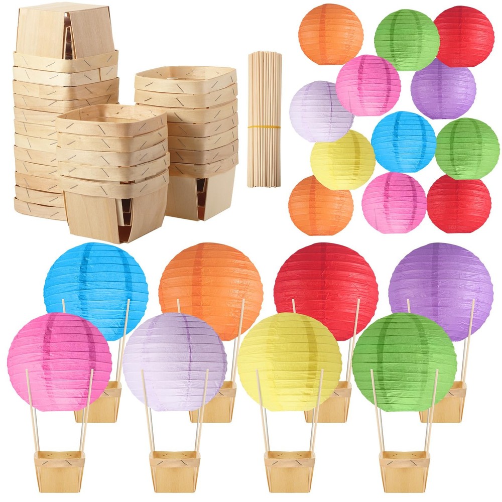 Namalu 24 Set Hot Air Balloon Centerpieces Paper Lanterns Wooden Candy Boxes wit