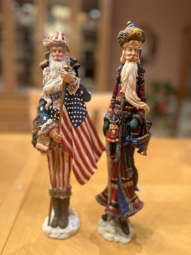 Lenox Pencil Santa Nutcracker 2000 & Star Spangled Santa 2002 Set of 2