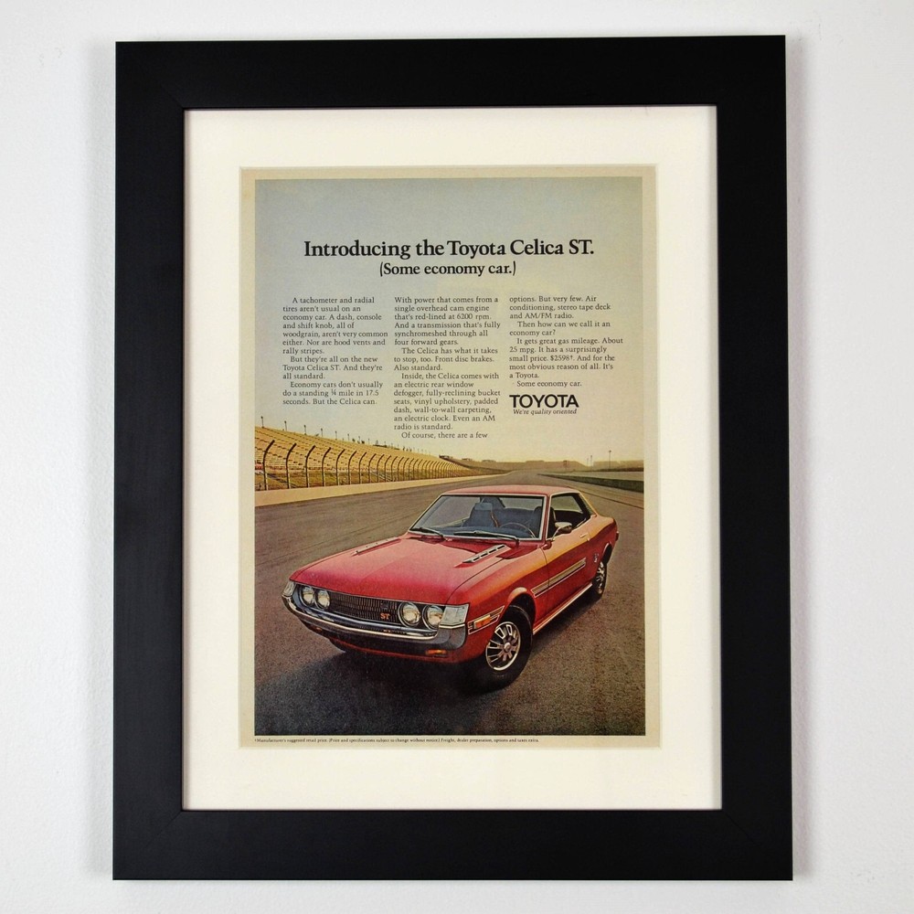 Framed 1970s Toyota Celica ST Ad – Vintage JDM Memorabilia | Classic Car art