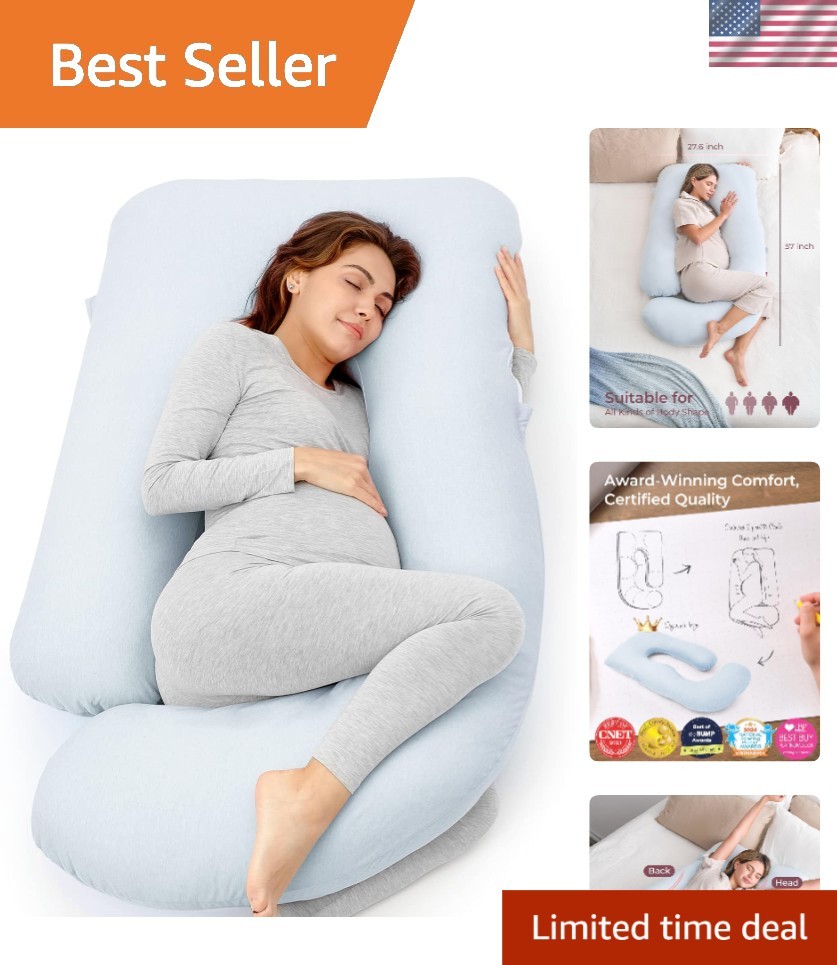 57-Inch Washable Jersey Cotton U-Shaped Body Pillow for Comfortable Sleep