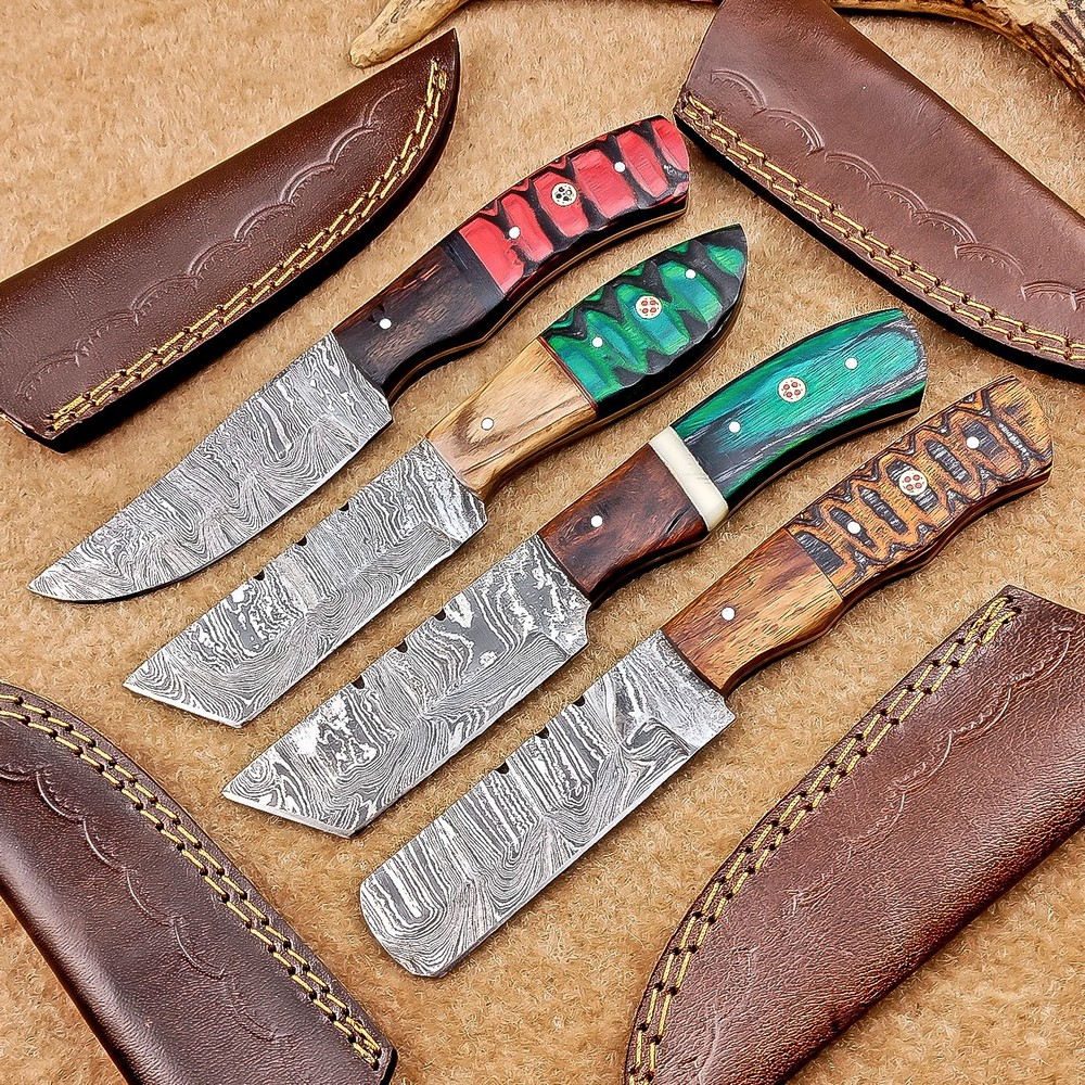 4 Pcs Damascus Blade Skinner Knives Set | 8
