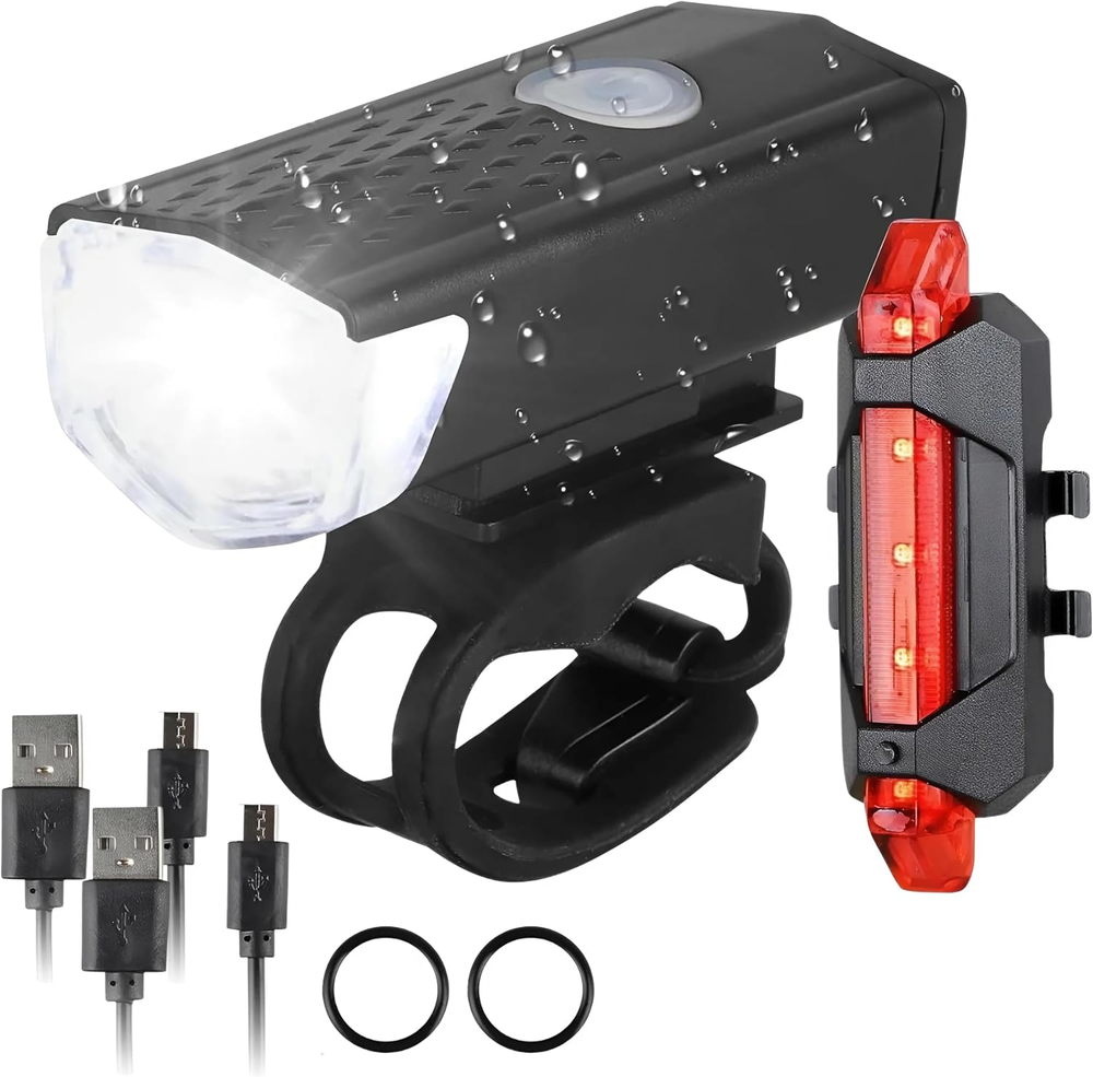 USB Rechargeable LED Bicycle Headlight Bike Front Rear Lamp Cycling Set Waterpro