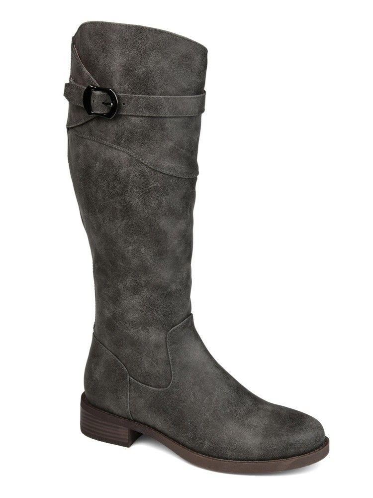 JOURNEE COLLECTION Womens Gray Brooklyn Almond Toe Block Heel Riding Boot 7.5 M