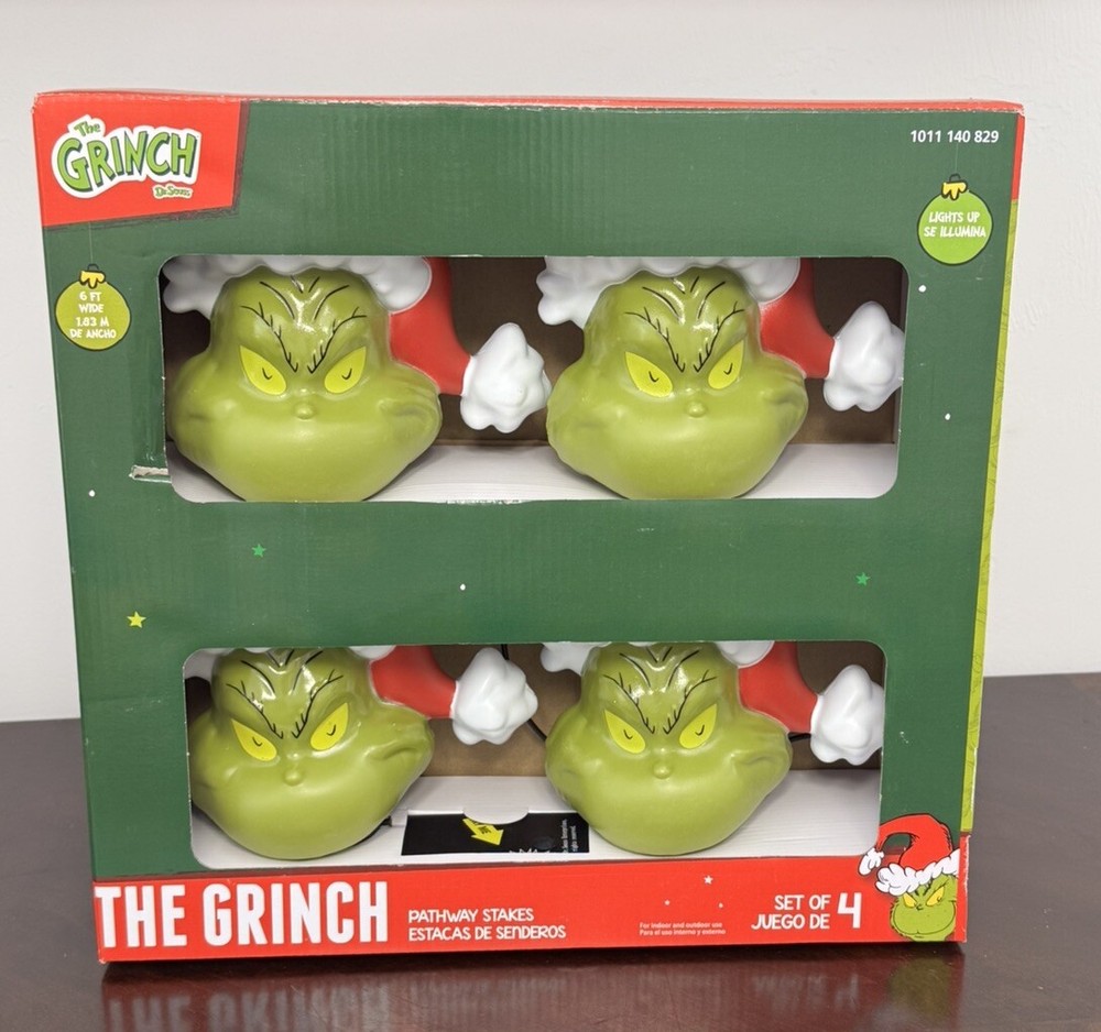 Christmas Grinch Battery-Operated Pathway Stakes (8  Count) With Santa Hat LED