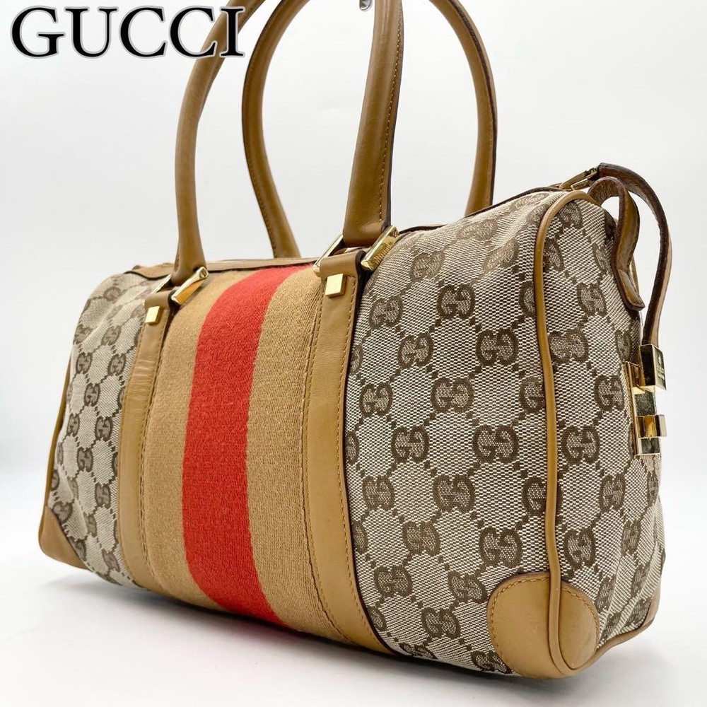 Gucci Sherry Line GG Canvas Mini Boston Bag in Beige