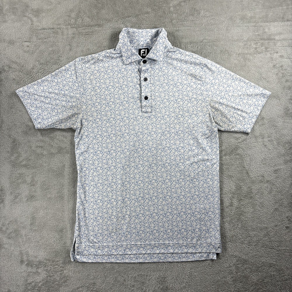 FootJoy Polo Shirt Men’s Small Blue Floral Print Golf Performance Stretch