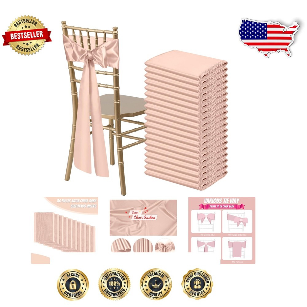 Versatile Blush Pink Satin Chair Sashes - 50 Elegant Ties 108