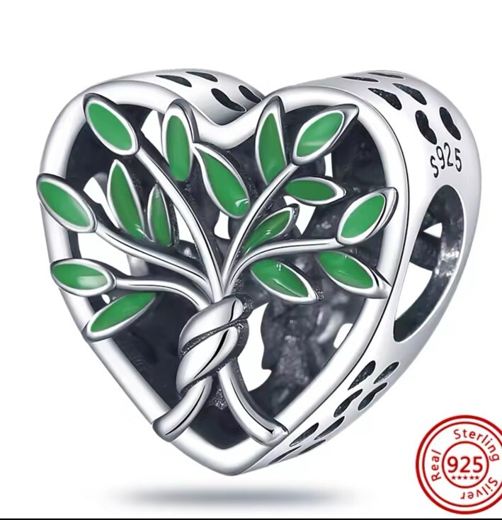 Green Tree of Life Charm for European Bracelet - 925 Sterling Silver  