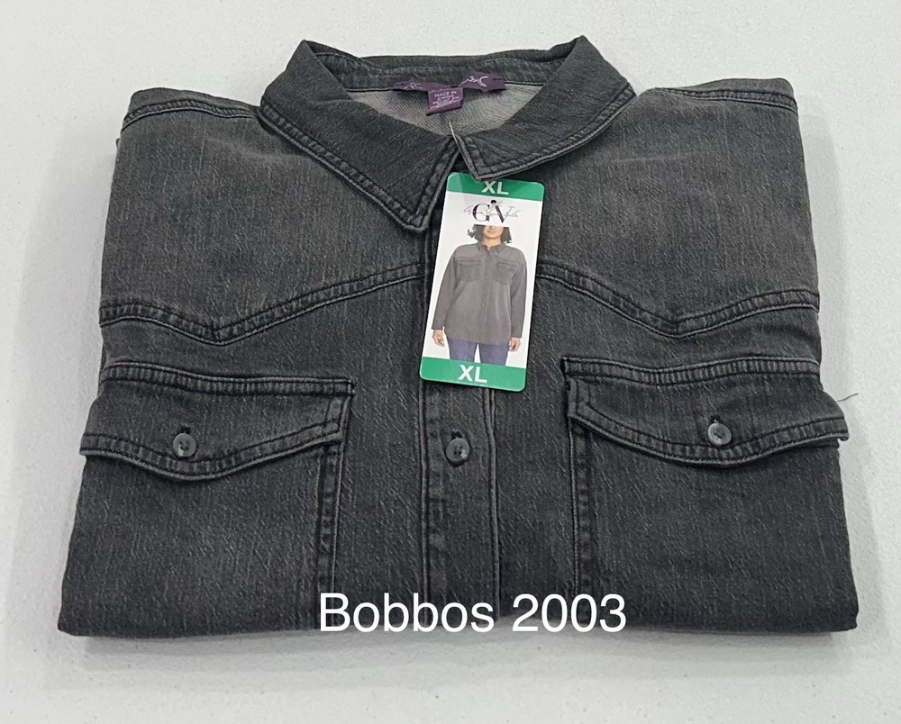 Gloria Vanderbilt Women's Long Sleeve Button-Up Shirt, Grey, Size XL