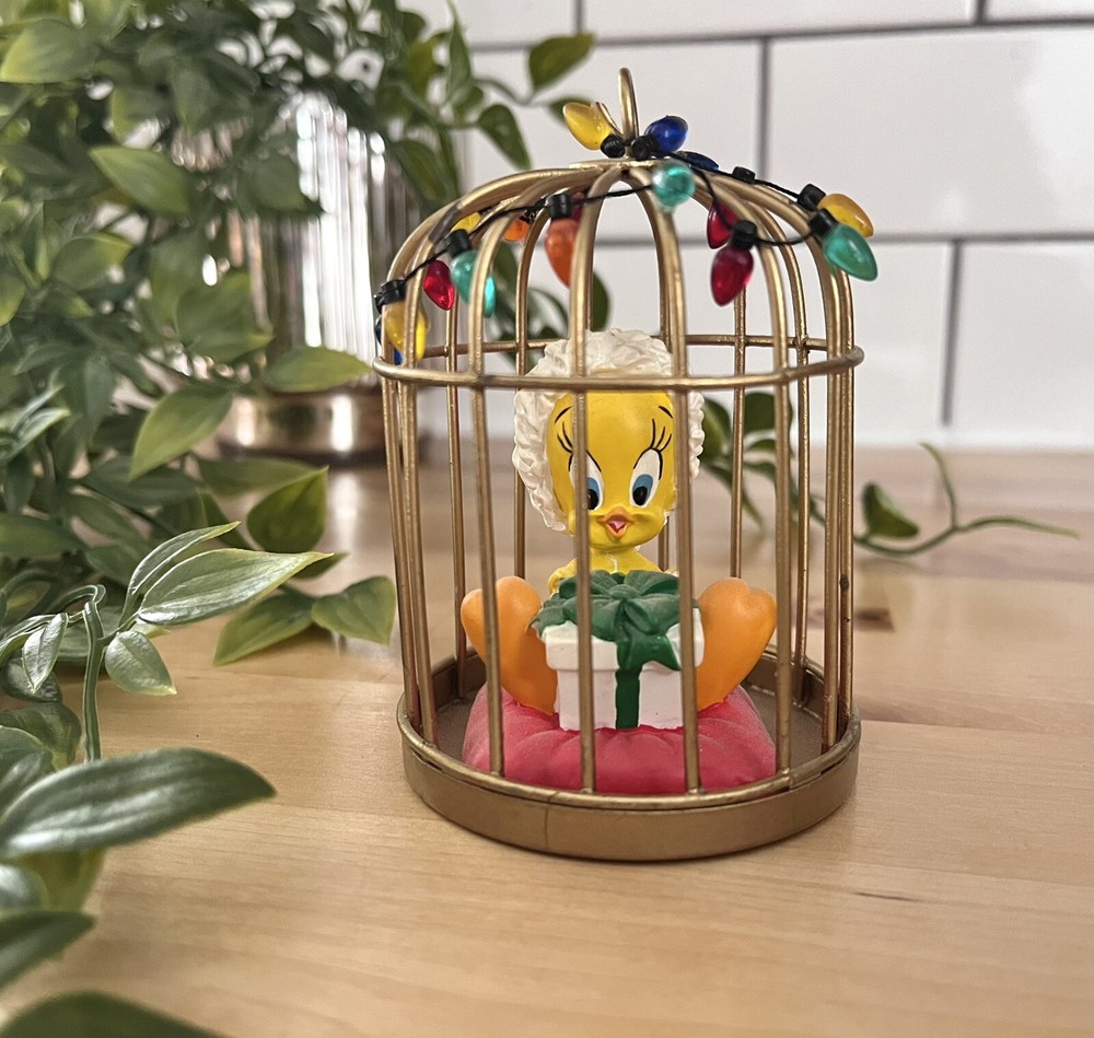 Vintage 1998 Warner Bros Studio Store Christmas Tweety Bird in Cage Holiday Gift