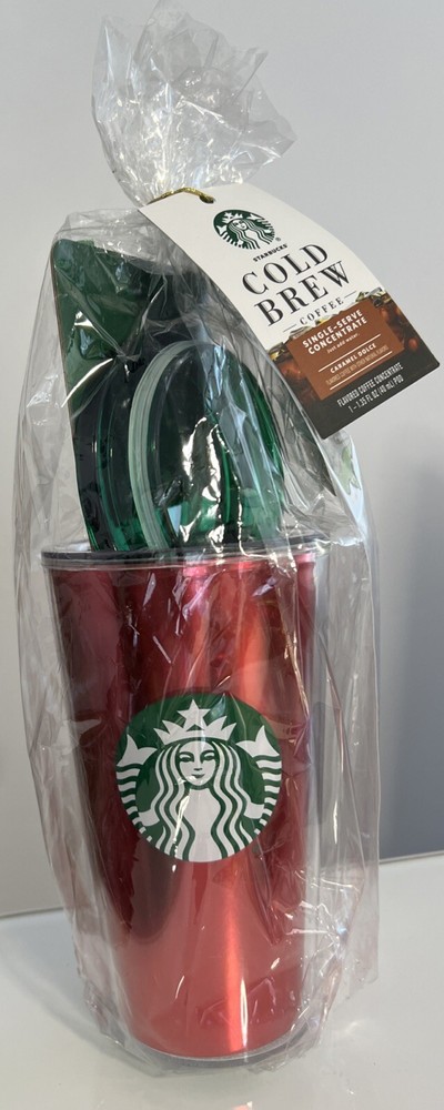 Starbucks 16 oz Cold Cup Cold Brew Tumbler Happy Holidays Gift Set Red & Green