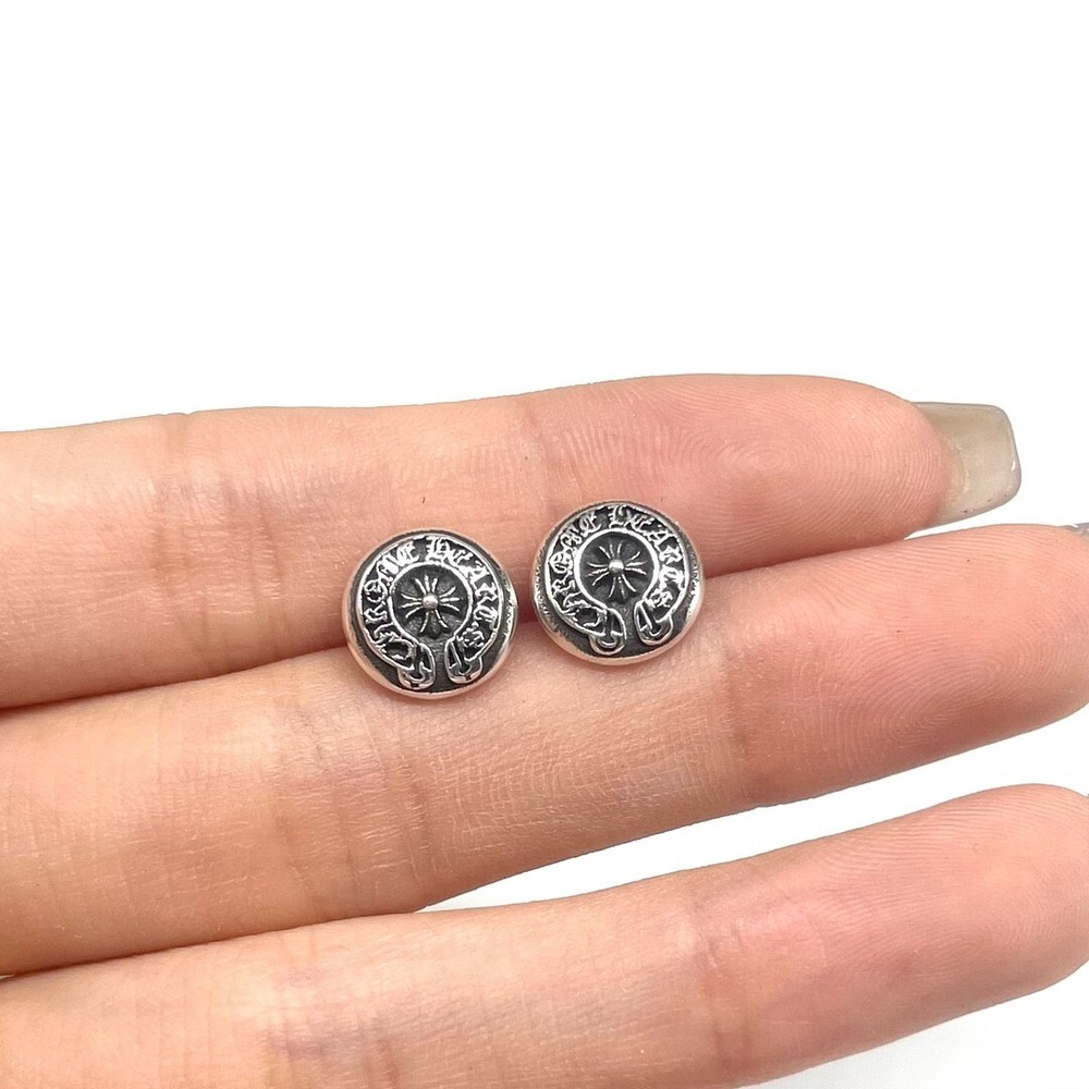Chrome hearts Sterling Silver Horseshoe logo Cross stud earrings