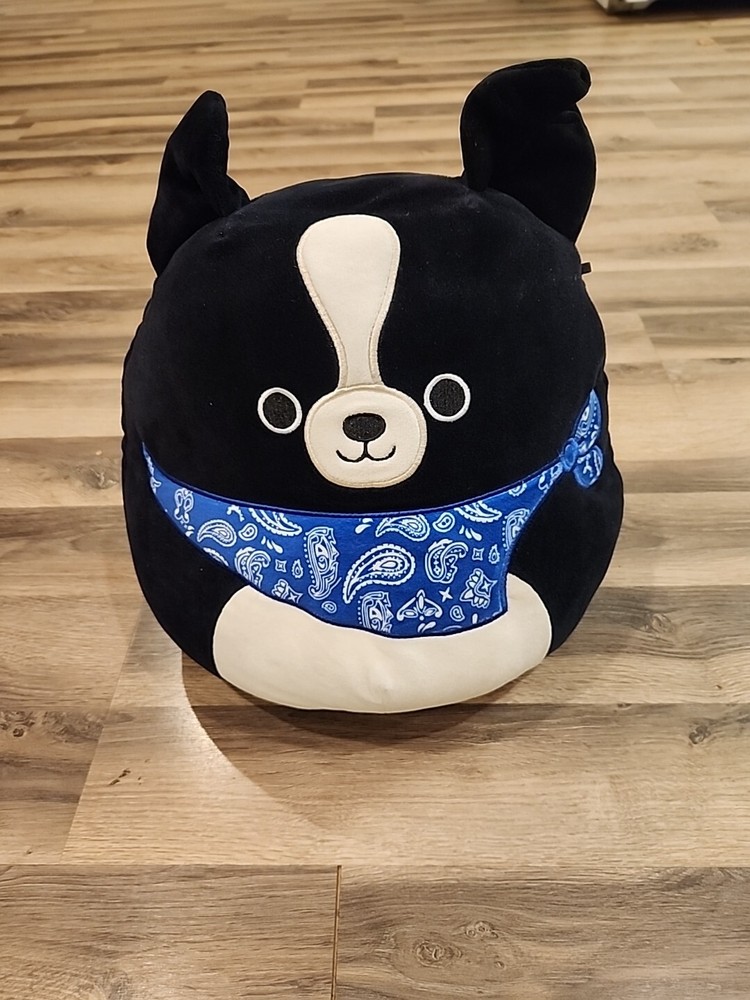 Squishmallows Kellytoy Tommy The Black Dog w/ Blue Bandana 12 inch Plush Toy