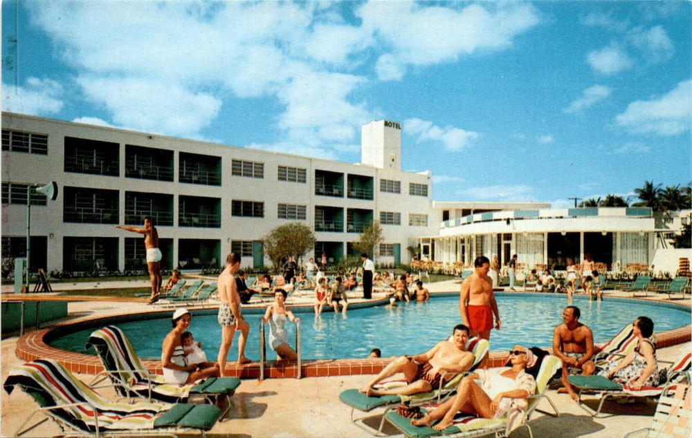 Venetian Way Miami Beach FL with Lincoln Road Pool and Kiddie Postcard