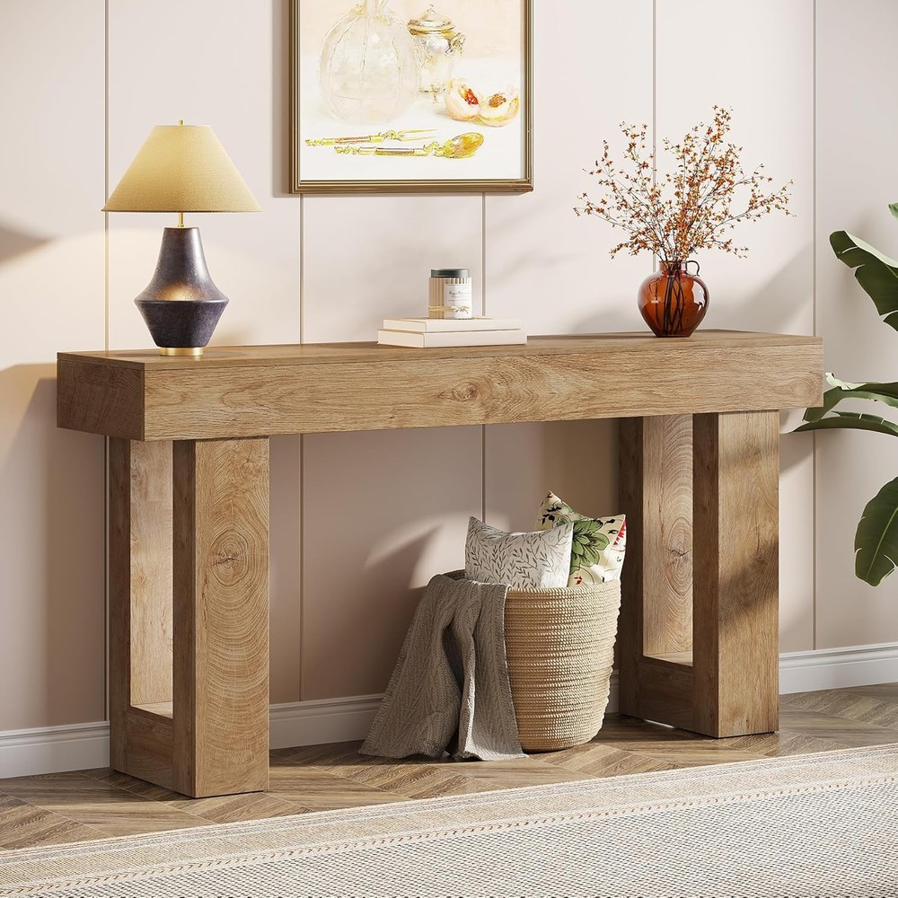 Tribesigns 63-Inch Long Console Table, Wooden Rectangular Sofa Table Behind The