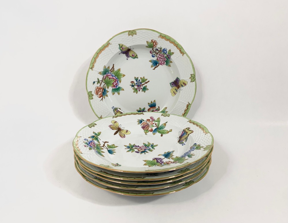 Herend Queen Victoria Green 6-Piece Deep Plate Set 24.5cm