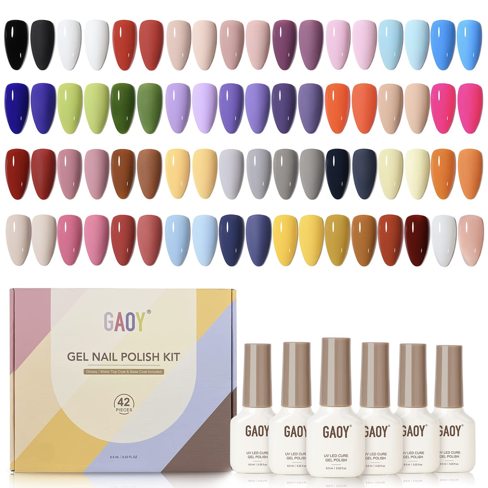 42-Piece Gel Nail Polish Kit - Pink, White, Red & Nude Jelly Colors for All Seasons