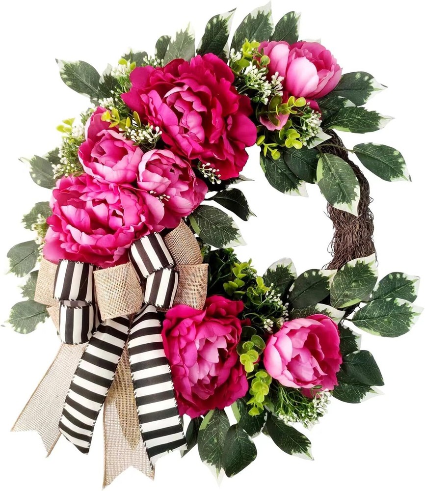 Hot Pink Peony Spring Summer Wreath for Front Door Valentine Decor