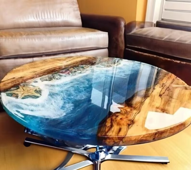 Ocean Epoxy Resin Coffee Table, Hallway Center Furniture For Modern Home Decor