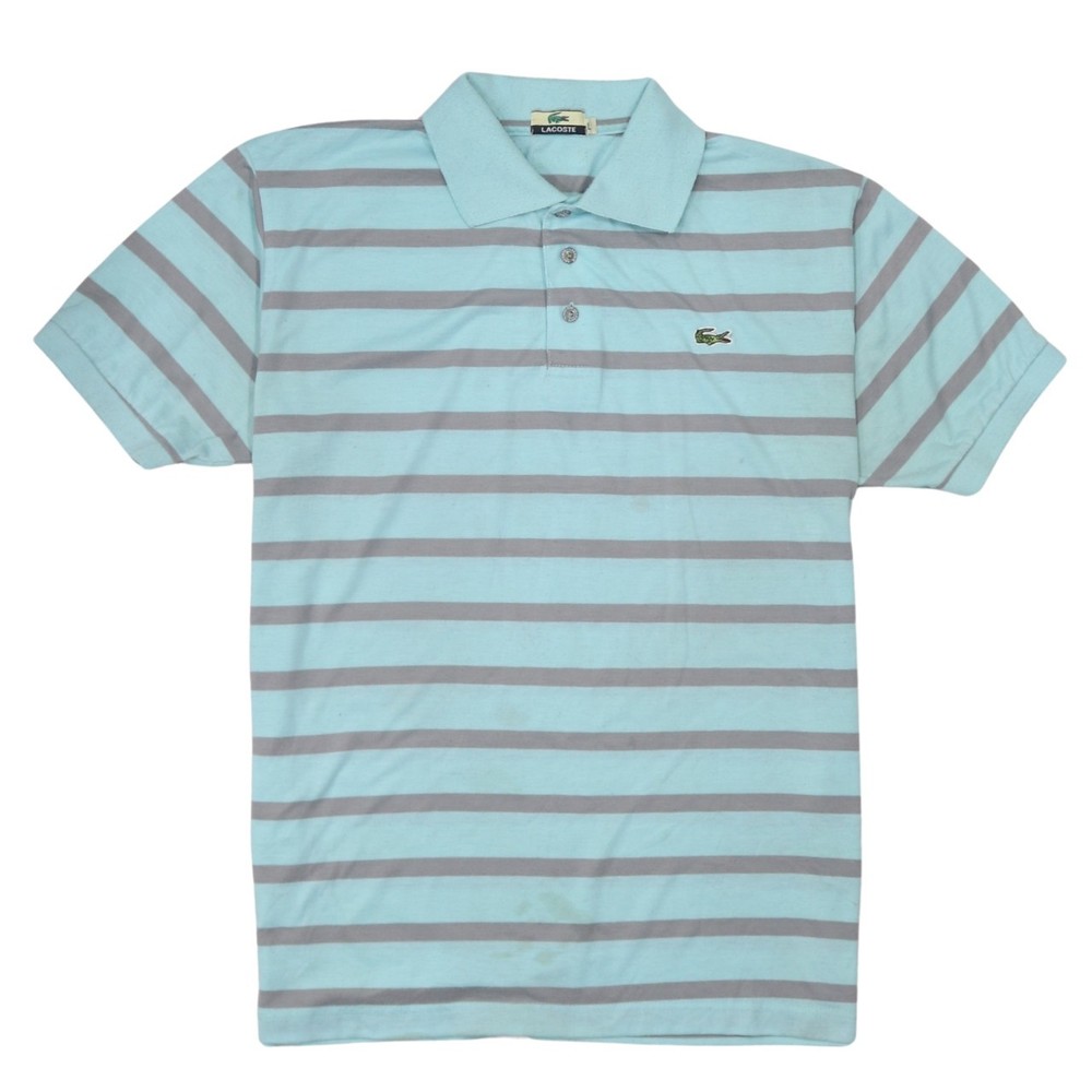 Lacoste Mens Polo Shirt Light Blue Striped Embroidered Croc Logo Cotton Golf L