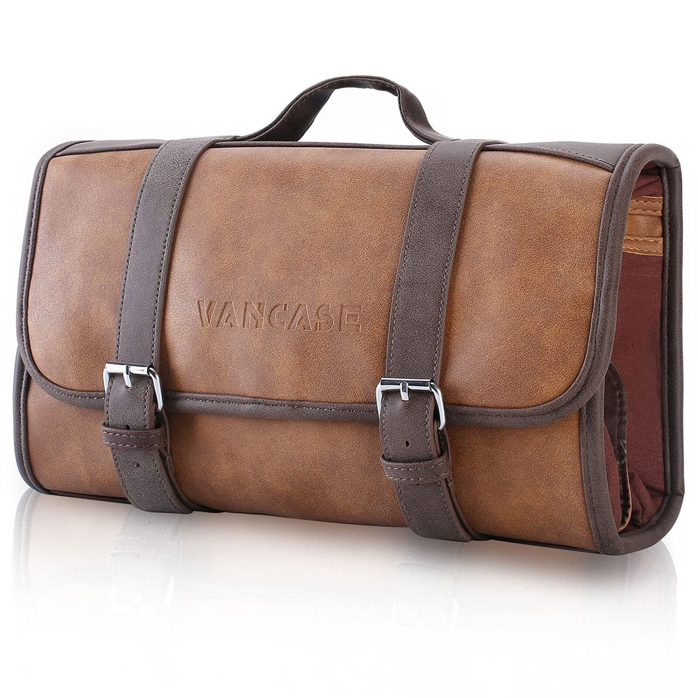 Leather Hanging Toiletry Bag for Men - Travel Shower & Bathroom Organizer