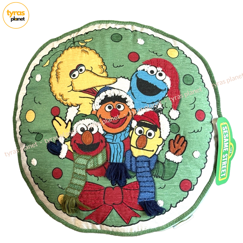 Sesame Street Friends Big Bird Elmo Ernie Christmas Wreath Decorative Pillow NWT