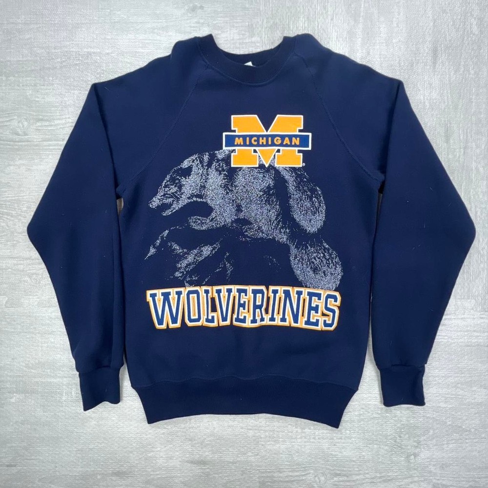Vintage 80s Michigan Wolverines Sweatshirt Size: Medium Blue Yellow NCAA College